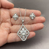 White Gold Filled Earring and Pendant Adult Set, Teardrop and Cluster Design, with White Cubic Zirconia, Polished, Rhodium Finish, 10.448.0034