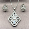 White Gold Filled Earring and Pendant Adult Set, Teardrop and Cluster Design, with White Cubic Zirconia, Polished, Rhodium Finish, 10.448.0034