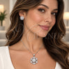 White Gold Filled Earring and Pendant Adult Set, Flower and Teardrop Design, with White Cubic Zirconia and White Micro Pave, Polished, Rhodium Finish, 10.448.0035