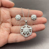 White Gold Filled Earring and Pendant Adult Set, Flower and Teardrop Design, with White Cubic Zirconia and White Micro Pave, Polished, Rhodium Finish, 10.448.0035