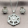 White Gold Filled Earring and Pendant Adult Set, Flower and Teardrop Design, with White Cubic Zirconia and White Micro Pave, Polished, Rhodium Finish, 10.448.0035