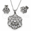 White Gold Filled Earring and Pendant Adult Set, Flower and Teardrop Design, with White Cubic Zirconia and White Micro Pave, Polished, Rhodium Finish, 10.448.0035