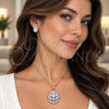 White Gold Filled Earring and Pendant Adult Set, Teardrop and Cluster Design, with White Cubic Zirconia, Polished, Rhodium Finish, 10.448.0036
