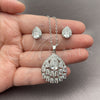 White Gold Filled Earring and Pendant Adult Set, Teardrop and Cluster Design, with White Cubic Zirconia, Polished, Rhodium Finish, 10.448.0036