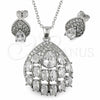 White Gold Filled Earring and Pendant Adult Set, Teardrop and Cluster Design, with White Cubic Zirconia, Polished, Rhodium Finish, 10.448.0036