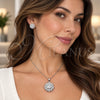 White Gold Filled Earring and Pendant Adult Set, Flower and Cluster Design, with White Cubic Zirconia, Polished, Rhodium Finish, 10.448.0037