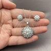 White Gold Filled Earring and Pendant Adult Set, Flower and Cluster Design, with White Cubic Zirconia, Polished, Rhodium Finish, 10.448.0037