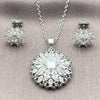 White Gold Filled Earring and Pendant Adult Set, Flower and Cluster Design, with White Cubic Zirconia, Polished, Rhodium Finish, 10.448.0037