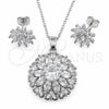 White Gold Filled Earring and Pendant Adult Set, Flower and Cluster Design, with White Cubic Zirconia, Polished, Rhodium Finish, 10.448.0037