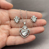 White Gold Filled Earring and Pendant Adult Set, Heart Design, with White Cubic Zirconia and White Micro Pave, Polished, Rhodium Finish, 10.448.0038