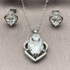 White Gold Filled Earring and Pendant Adult Set, Heart Design, with White Cubic Zirconia and White Micro Pave, Polished, Rhodium Finish, 10.448.0038