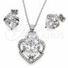 White Gold Filled Earring and Pendant Adult Set, Heart Design, with White Cubic Zirconia and White Micro Pave, Polished, Rhodium Finish, 10.448.0038