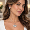 White Gold Filled Earring and Pendant Adult Set, Flower and Cluster Design, with White Cubic Zirconia and White Micro Pave, Polished, Rhodium Finish, 10.448.0039