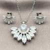White Gold Filled Earring and Pendant Adult Set, Flower and Cluster Design, with White Cubic Zirconia and White Micro Pave, Polished, Rhodium Finish, 10.448.0039