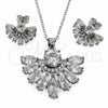 White Gold Filled Earring and Pendant Adult Set, Flower and Cluster Design, with White Cubic Zirconia and White Micro Pave, Polished, Rhodium Finish, 10.448.0039