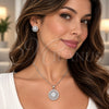 White Gold Filled Earring and Pendant Adult Set, Flower and Cluster Design, with White Cubic Zirconia, Polished, Rhodium Finish, 10.448.0040