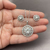 White Gold Filled Earring and Pendant Adult Set, Flower and Cluster Design, with White Cubic Zirconia, Polished, Rhodium Finish, 10.448.0040