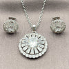 White Gold Filled Earring and Pendant Adult Set, Flower and Cluster Design, with White Cubic Zirconia, Polished, Rhodium Finish, 10.448.0040