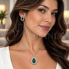 White Gold Filled Earring and Pendant Adult Set, Teardrop and Cluster Design, with Green and White Cubic Zirconia, Polished, Rhodium Finish, 10.448.0041