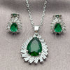 White Gold Filled Earring and Pendant Adult Set, Teardrop and Cluster Design, with Green and White Cubic Zirconia, Polished, Rhodium Finish, 10.448.0041
