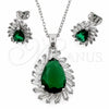 White Gold Filled Earring and Pendant Adult Set, Teardrop and Cluster Design, with Green and White Cubic Zirconia, Polished, Rhodium Finish, 10.448.0041