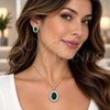 White Gold Filled Earring and Pendant Adult Set, Cluster Design, with Green and White Cubic Zirconia, Polished, Rhodium Finish, 10.448.0042