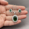 White Gold Filled Earring and Pendant Adult Set, Cluster Design, with Green and White Cubic Zirconia, Polished, Rhodium Finish, 10.448.0042