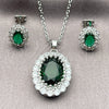 White Gold Filled Earring and Pendant Adult Set, Cluster Design, with Green and White Cubic Zirconia, Polished, Rhodium Finish, 10.448.0042
