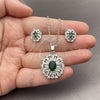 White Gold Filled Earring and Pendant Adult Set, Cluster and Baguette Design, with Green and White Cubic Zirconia, Polished, Rhodium Finish, 10.448.0011.2
