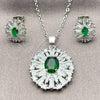 White Gold Filled Earring and Pendant Adult Set, Cluster and Baguette Design, with Green and White Cubic Zirconia, Polished, Rhodium Finish, 10.448.0011.2