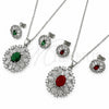 White Gold Filled Earring and Pendant Adult Set, Cluster and Baguette Design, with Green and White Cubic Zirconia, Polished, Rhodium Finish, 10.448.0011.2