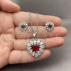 White Gold Filled Earring and Pendant Adult Set, Heart and Cluster Design, with Garnet and White Cubic Zirconia, Polished, Rhodium Finish, 10.448.0043