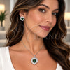 White Gold Filled Earring and Pendant Adult Set, Heart and Cluster Design, with Green and White Cubic Zirconia, Polished, Rhodium Finish, 10.448.0043.1