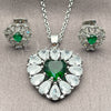 White Gold Filled Earring and Pendant Adult Set, Heart and Cluster Design, with Green and White Cubic Zirconia, Polished, Rhodium Finish, 10.448.0043.1