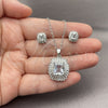 White Gold Filled Earring and Pendant Adult Set, Cluster and Baguette Design, with White Cubic Zirconia, Polished, Rhodium Finish, 10.448.0044