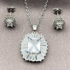 White Gold Filled Earring and Pendant Adult Set, Cluster and Baguette Design, with White Cubic Zirconia, Polished, Rhodium Finish, 10.448.0044