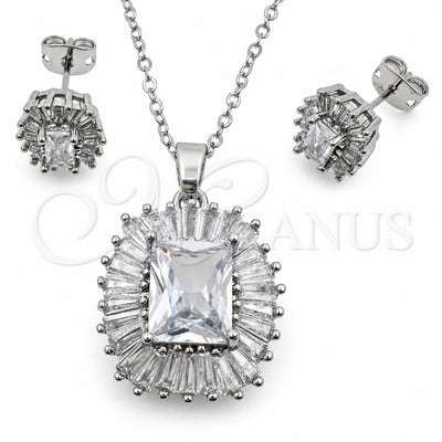 White Gold Filled Earring and Pendant Adult Set, Cluster and Baguette Design, with White Cubic Zirconia, Polished, Rhodium Finish, 10.448.0044