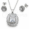 White Gold Filled Earring and Pendant Adult Set, Cluster and Baguette Design, with White Cubic Zirconia, Polished, Rhodium Finish, 10.448.0044
