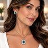 White Gold Filled Earring and Pendant Adult Set, Cluster and Baguette Design, with Green and White Cubic Zirconia, Polished, Rhodium Finish, 10.448.0044.1