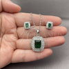 White Gold Filled Earring and Pendant Adult Set, Cluster and Baguette Design, with Green and White Cubic Zirconia, Polished, Rhodium Finish, 10.448.0044.1
