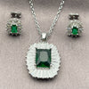 White Gold Filled Earring and Pendant Adult Set, Cluster and Baguette Design, with Green and White Cubic Zirconia, Polished, Rhodium Finish, 10.448.0044.1
