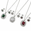 White Gold Filled Earring and Pendant Adult Set, Cluster and Baguette Design, with Green and White Cubic Zirconia, Polished, Rhodium Finish, 10.448.0044.1