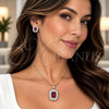 White Gold Filled Earring and Pendant Adult Set, Cluster and Baguette Design, with Garnet and White Cubic Zirconia, Polished, Rhodium Finish, 10.448.0044.2