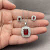 White Gold Filled Earring and Pendant Adult Set, Cluster and Baguette Design, with Garnet and White Cubic Zirconia, Polished, Rhodium Finish, 10.448.0044.2
