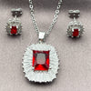 White Gold Filled Earring and Pendant Adult Set, Cluster and Baguette Design, with Garnet and White Cubic Zirconia, Polished, Rhodium Finish, 10.448.0044.2