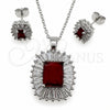 White Gold Filled Earring and Pendant Adult Set, Cluster and Baguette Design, with Garnet and White Cubic Zirconia, Polished, Rhodium Finish, 10.448.0044.2