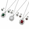 White Gold Filled Earring and Pendant Adult Set, Cluster and Baguette Design, with Garnet and White Cubic Zirconia, Polished, Rhodium Finish, 10.448.0044.2