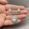 White Gold Filled Earring and Pendant Adult Set, Cluster Design, with White Cubic Zirconia, Polished, Rhodium Finish, 10.448.0045