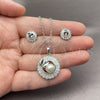 White Gold Filled Earring and Pendant Adult Set, Baguette and Leaf Design, with White Cubic Zirconia and Ivory Pearl, Polished, Rhodium Finish, 10.448.0046