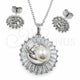 White Gold Filled Earring and Pendant Adult Set, Baguette and Leaf Design, with White Cubic Zirconia and Ivory Pearl, Polished, Rhodium Finish, 10.448.0046